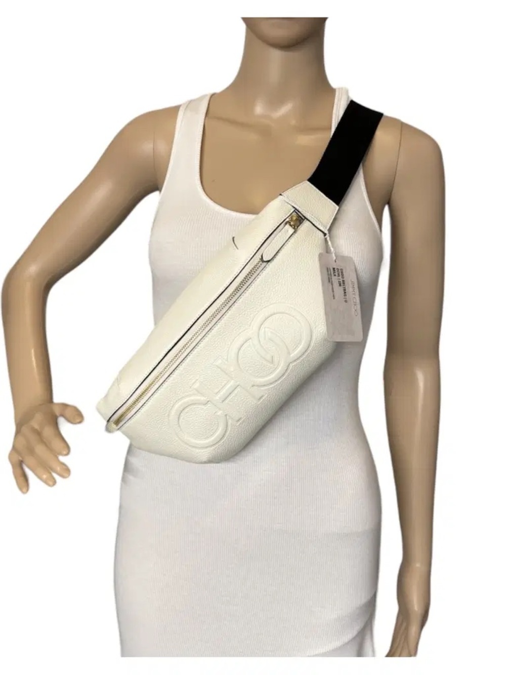 Jimmy Choo White Embossed Leather Crossbody Belt Bag - Designer Style